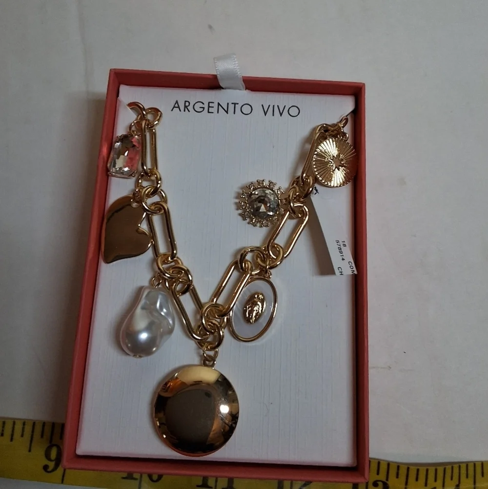Argento Vivo Goldtone Locket And Charm Necklace NIB
